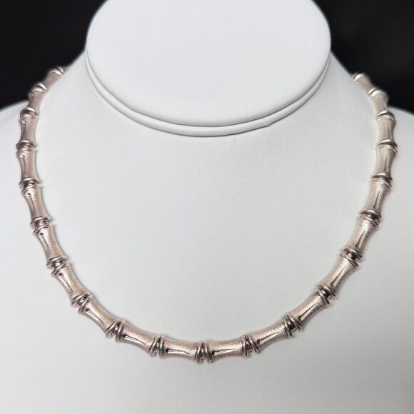Vintage Sterling Silver Bamboo Link Choker Necklace & Bracelet Set 925 Italy 17" - Picture 11 of 16
